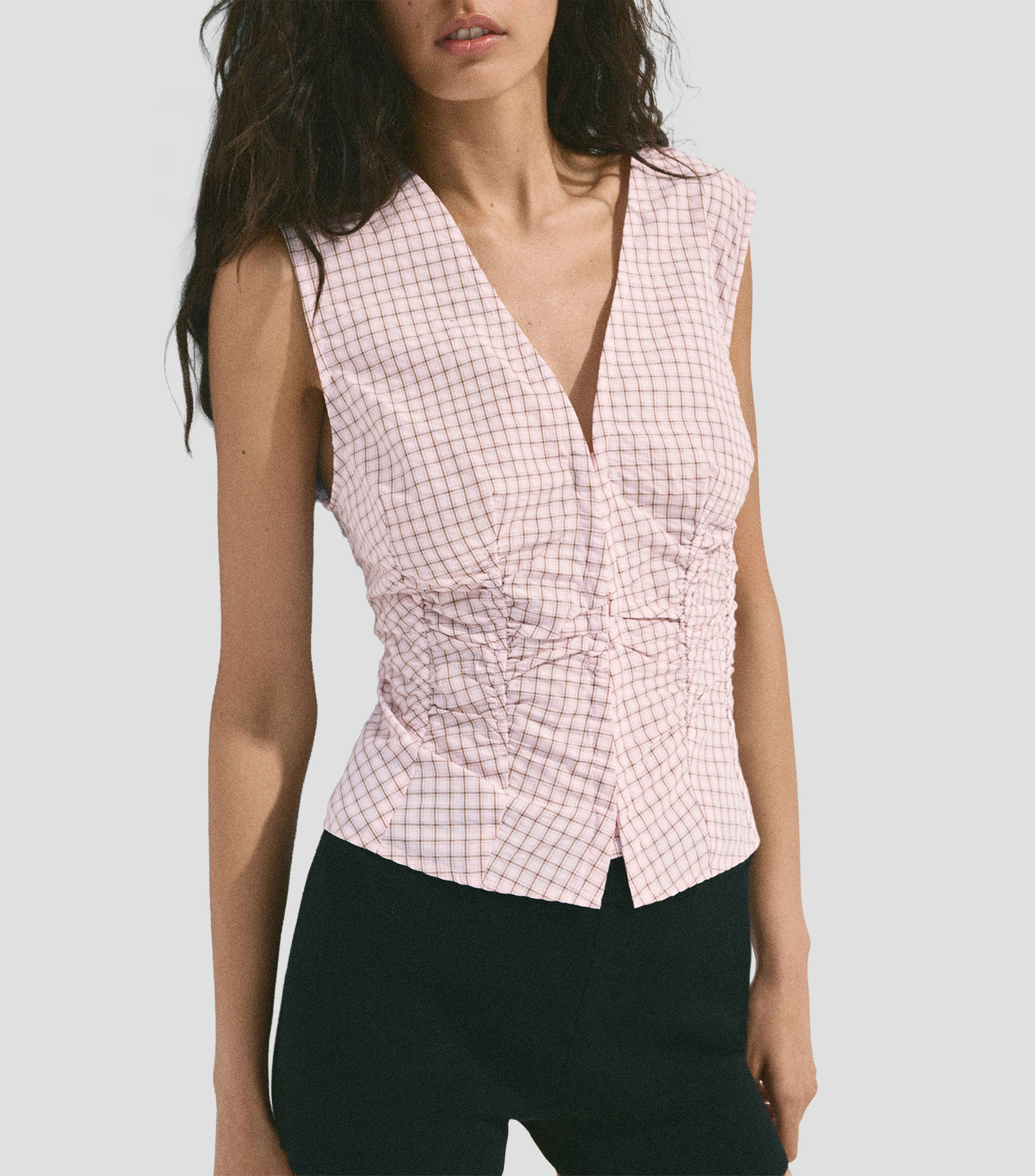 Blusa cuadros sin mangas Mujer